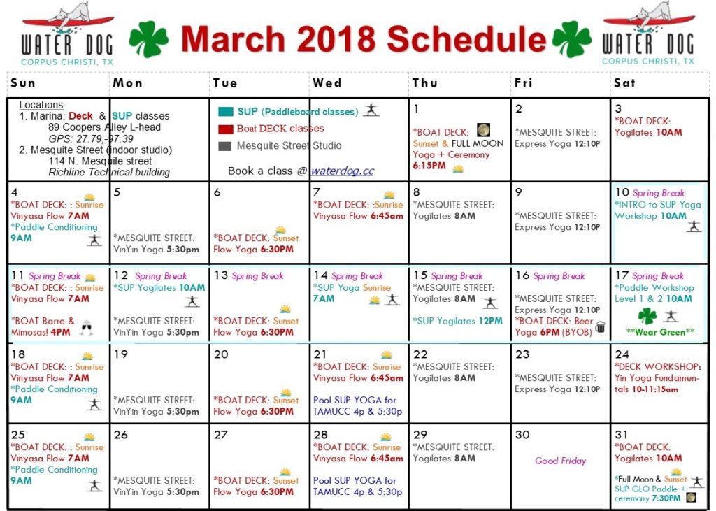 March 2018 yoga schedule 