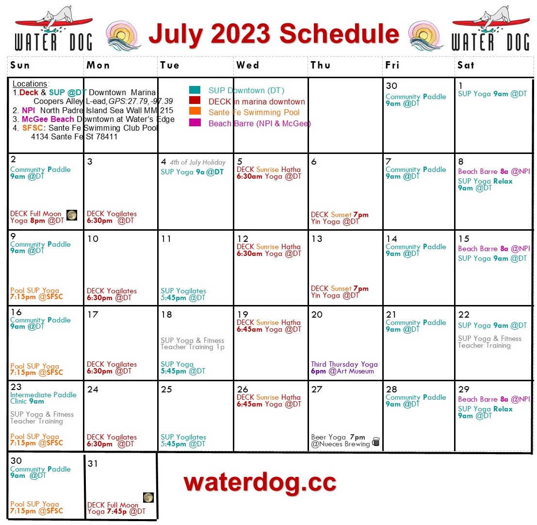 Schedule – WaterDog.CC | Floating Yoga | SUP Yoga | Beach Barre